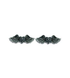 Womens Fashion Black CZ Diamond Silver Heart Wings Stud Earrings Jewelry