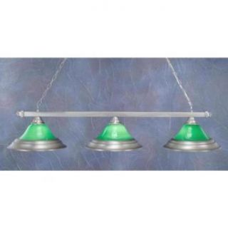 Billiard 3 Light Square Bar Pendant with Green Case Glass Shade Finish Brushed Nickel
