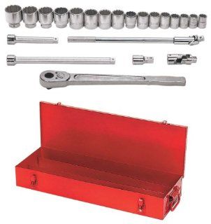 JH Williams WSH 22TB 22 Piece 3/4 Inch Drive Socket and Drive Tool Set with Tool Box   Hand Tool Sets  