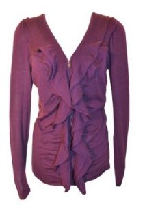 Elie Tahari Womens Cardigan Sweater Purple 100% Fine Merino Wool Medium