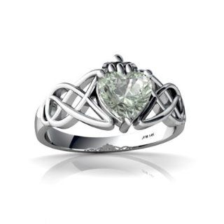 Genuine Green Amethyst 14kt White Gold claddagh Ring Jewelry