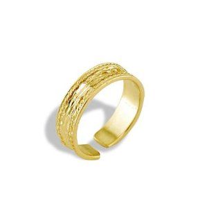 14k Yellow Gold Diamond Cut Band Polished Toe Ring Jewelry