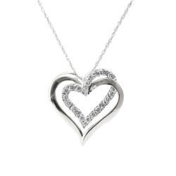 10k White Gold 1/4ct TDW Diamond Double Heart Necklace (I J, I2 I3) Diamond Necklaces