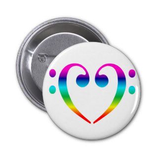 Rainbow Bass Clef Heart Pinback Buttons