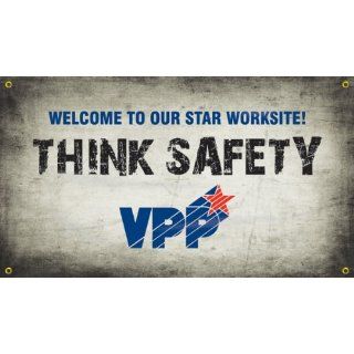 Accuform Signs MBR481 Reinforced Vinyl Motivational VPP Banner "WELCOME TO OUR STAR WORKSITE THINK SAFETY" with Metal Grommets, 28" Width x 4' Length Industrial Warning Signs