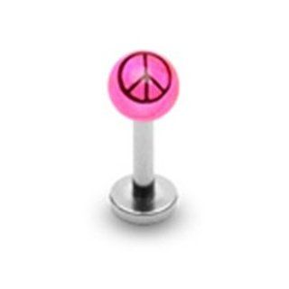 16g Surgical Steel Tragus Earring Labret Monroe Stud Lip Ring Body Jewelry Piercing with Pink Peace Sign Ball 16 Gauge 5/16" 3mm Nemesis Body JewelryTM 