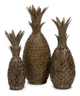 Accented Decorative Metal Pineapple Sculpture Statue Finials   Set of 3   Collectible Building Accessories