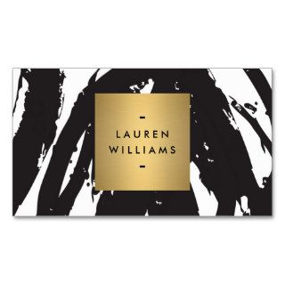 Abstract Black Brushstrokes with Gold Name Logo Business Card Template