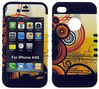 APPLE IPHONE 4 4S ORANGE CIRCLES HEAVY DUTY CASE + BLACK GEL SKIN SNAP ON PROTECTOR ACCESSORY Cell Phones & Accessories