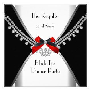 Black Tie Dinner White Red Bow Party 3 Personalized Invitation