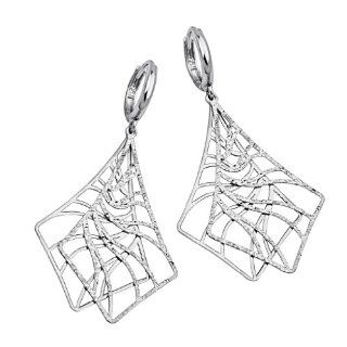 14K White Gold 40mm(H) x 20mm(W) Fancy Fashion Hanging Dangling Hinged Earrings for Women The World Jewelry Center Jewelry
