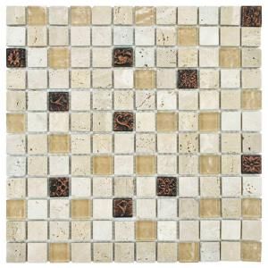Merola Tile Cathedral Glouster Beige 12 in. x 12 in. x 8 mm Glass and Stone Mosaic Wall Tile GITCAGL