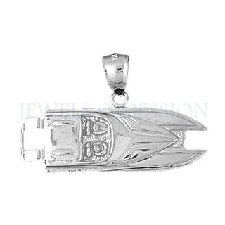 14K White Gold Speed Race Boat Pendant Jewelry