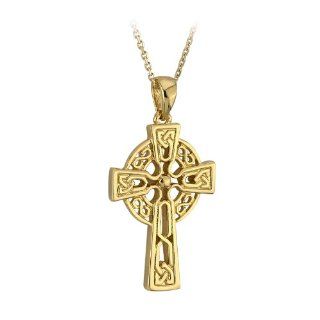 10k Yellow Gold Pierced Celtic Cross Necklace Irish Made Pendant Necklaces Jewelry