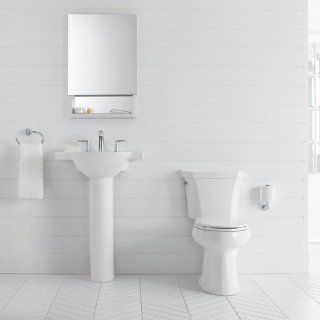 KOHLER K 3987 0 Wellworth Two Piece Round Front Dual Flush Toilet with Class Five Flush System and Left Hand Trip Lever, White    