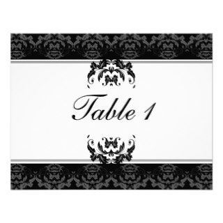 Table Number Wedding Card   Black & White Damask Announcement