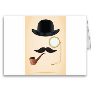 Gentleman Moustache Must Dash Monacle & Bowler Hat Greeting Cards
