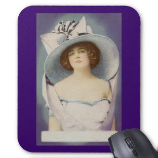 Lady Wearing Big Hat with Bow Mouse Pads