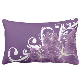 Purple Floral White Scrolls Throw Pillow