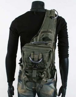 Men's Rugged Military style Single shoulder Crossbody Canvas Backpack   Army Green Shoes