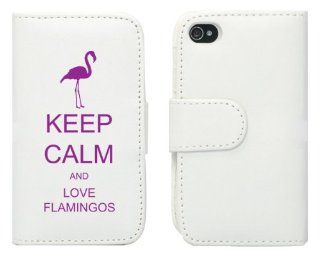 White Apple iPhone 5 5S 5LP472 Leather Wallet Case Cover Purple Keep Calm and Love Flamingos Cell Phones & Accessories