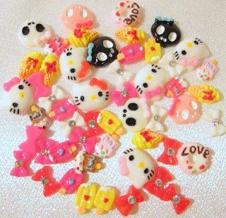 50pc Assorted Mini Size Bows, X, Cats, Kitty, Bee, Sundae, Cupcake, Teddy Bear, Floral, Donuts, Skulls, Candy & More Flat Back Resin Cabochons Nail ART Decal Decorations  