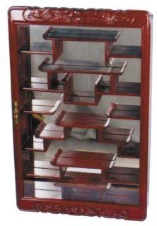 Asian Rosewood Curio Cabinet   glass front, mirrored back  