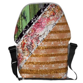 Stylish Gold Retro Floral Designer Stripes Pattern Messenger Bag