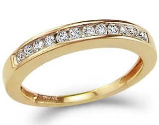 14k Yellow Gold Round Cut Twelve Diamond Ladies Womens Channel Set 12 Stone Wedding or Anniversary 3mm Ring Band (1/4 cttw) Jewelry