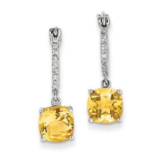 14k White Gold Diamond & Citrine Dangle Hoop Earrings Wt  0.09ct. Gem Wt  2.2ct Jewelry