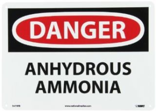 NMC D475RB OSHA Sign, Legend "DANGER   ANHYDROUS AMMONIA", 14" Length x 10" Height, Rigid Plastic, Red/Black on White Industrial Warning Signs
