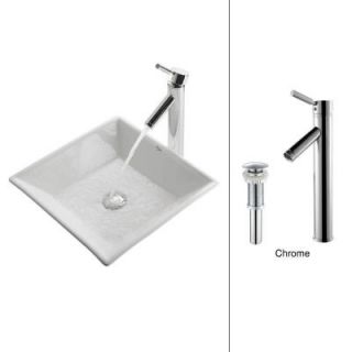 KRAUS Vessel Sink in White with Sheven Faucet in Chrome C KCV 125 1002CH