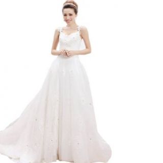 Charlotte Mariage Removable Straps Floor Length Tulle Chapel Train Wedding Dress Color White (4)