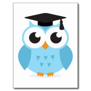 Cute cartoon owl graduate with mortarboard post card