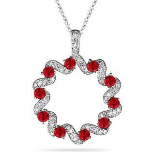 0.30 Cts Diamond & 0.65 Cts Red Sapphire Pendant in 14K White Gold Necklaces Jewelry