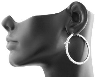 2 Pairs of Silver 1.5 Inch Embeded Iced Out Cross Hoop Earrings Jewelry