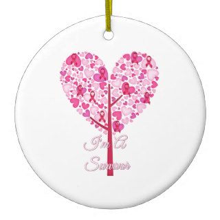 I'm A Survivor Pink Ribbon Heart Tree Christmas Tree Ornaments