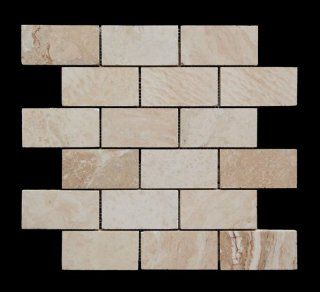 Romano 2X4 Filled and Honed Travertine Brick Mosaic Tile   Marble Tiles  