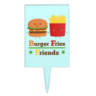 Kawaii Cartoon Burger Fries Friends BFF Cake Toppers