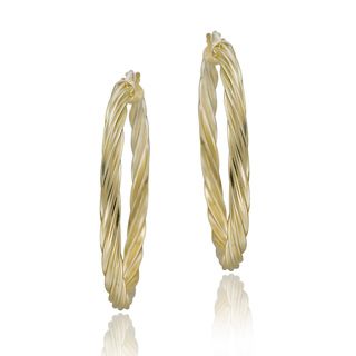 Mondevio 18k Gold over Silver Corrugated Hoop Earrings Mondevio Gold Over Silver Earrings