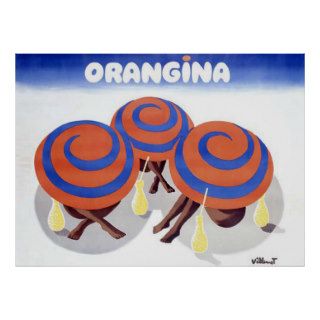 Orangina, Drink, Beach Umbrellas, Vintage Poster