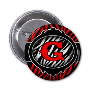 wicked red zebra initial letter G Pinback Button