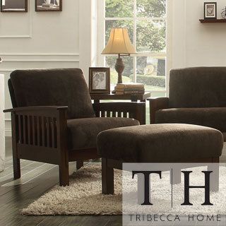 Tribecca Home Mission Dark Brown Champion Fabric Chair And Ottoman