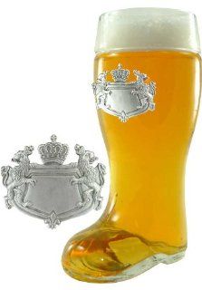0.5 Liter Beer Boot with Engravable Pewter Bavarian Crest Badge Beer Glasses Kitchen & Dining