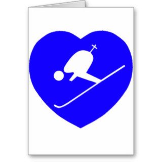 Skiing White on Blue Heart 200dpi Greeting Cards