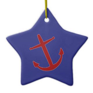 Red Anchor on Blue Preppy Christmas Tree Ornament
