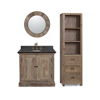 Legion Furniture 36 inch Marble Top Single Sink Rustic Bathroom Vanity With Matching Wall Mirror And Linen Tower Black Size Single Vanities