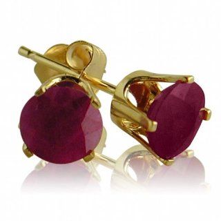 14K Yellow Gold 5mm Round Ruby Stud Earrings (1.20ct tgw) Jewelry