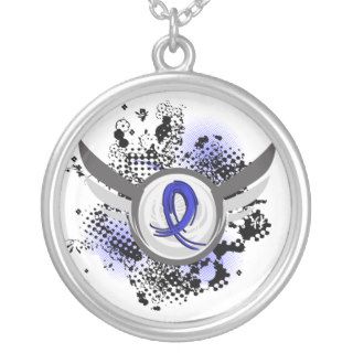 Blue Ribbon With Wings Huntington's Disease Necklace
