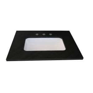 Xylem 49 in. Brazilian Natural Stone Slate Vanity Top in Black with White Basin and Backsplash SWUT490BRS